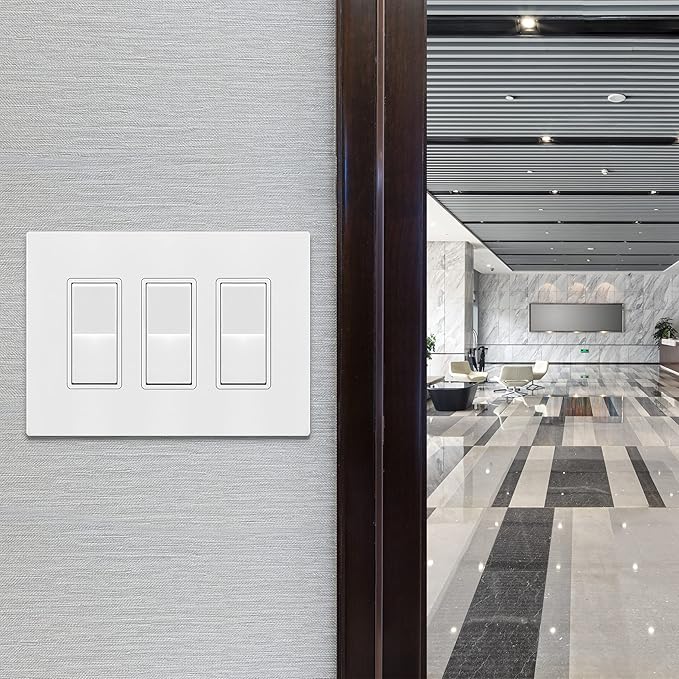 ENERLITES Screwless Decorator Wall Plates Child Safe Outlet Covers, Gloss Finish, Medium Size 3-Gang 4.88" H x 6.77" L, Unbreakable Polycarbonate Thermoplastic, SI8833M-W, White