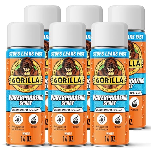 Gorilla Waterproofing Spray, Rubberized Sealant, White, 14 Ounce (Pack of 6) - Seals Out Water, Air, and Moisture