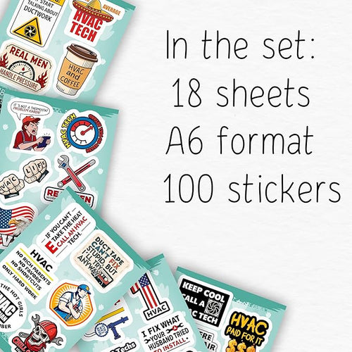 100Pcs HVAC Stickers Hard Hat, Water Bottle, Laptop – HVAC Toolbox Decals – Air Conditioning Stickers - Funny Hard Hat Decals - Gifts for Men & Women
