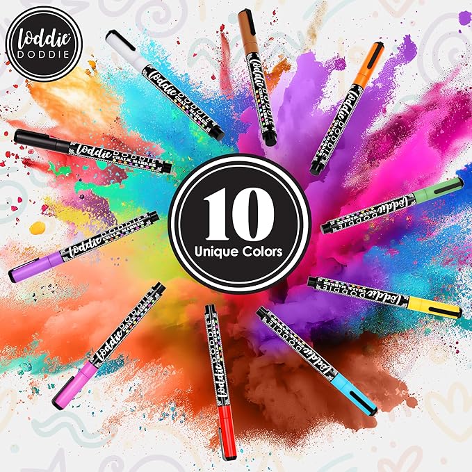 Loddie Doddie Liquid Chalk Markers - Pack of 10, Earth Tones, 1mm Tip - Chalk Pens for Blackboard Art - Non-Toxic Low-Odor Ink - Window Markers for Glass Surfaces