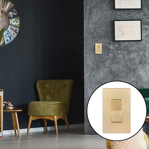 ENERLITES 3-Way Decorator Paddle Light Switch, Gloss Finish, Single Pole or Three Way, 3 Wire, Grounding Screw, Residential Grade, 15A 120V/277V, UL Listed, 93150-GD-10PCS, Gold, (10 Pack)