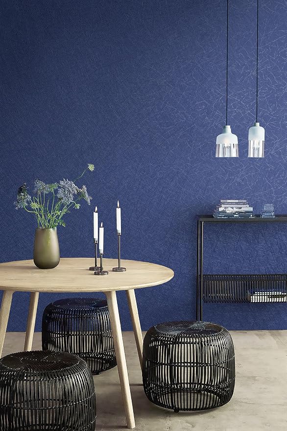 Safiyya 393"x 17.3" Wallpaper Silk Dark Blue Peel and Stick Wallpaper Dark Blue Contact Paper Self Adhesive Removable Solid Color Wall Paper for Bedroom Walls Vinyl Rolls