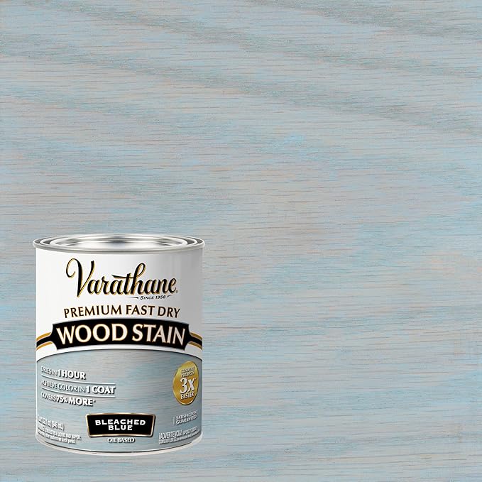 Varathane Premium Fast Dry Wood Stain | 1 Hour Dry Time | 1 Coat Color | Interior Wood Stain | Furniture, Cabinets, Doors, Trim | Quart | Bleached Blue