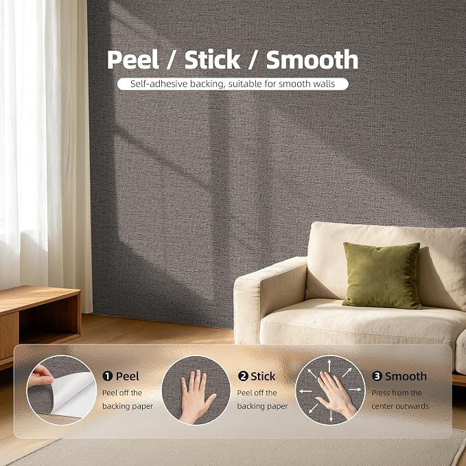 WADILE Grasscloth Peel and Stick Wallpaper 15.7in x 78.7in, Textured Contact Paper for Cabinets, Faux Linen Wall Paper Pull and Stick, Fabric Vinyl Wallpaper Self Adhesive Brown Gray | Textured contact paper, Faux linen, Vinyl material, Cabinets, Self ...
