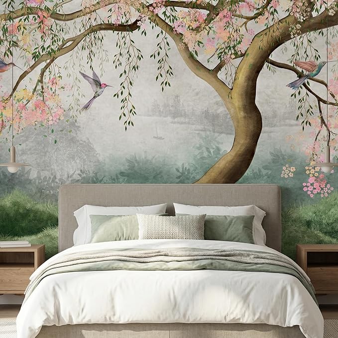 MFWFM Forest Peel and Stick Wallpaper Fantasy Forest and Bird Wall Mural | 137"x96", for Bedroom Living Room Bathroom Dining Room, Self Adhesive Canvas