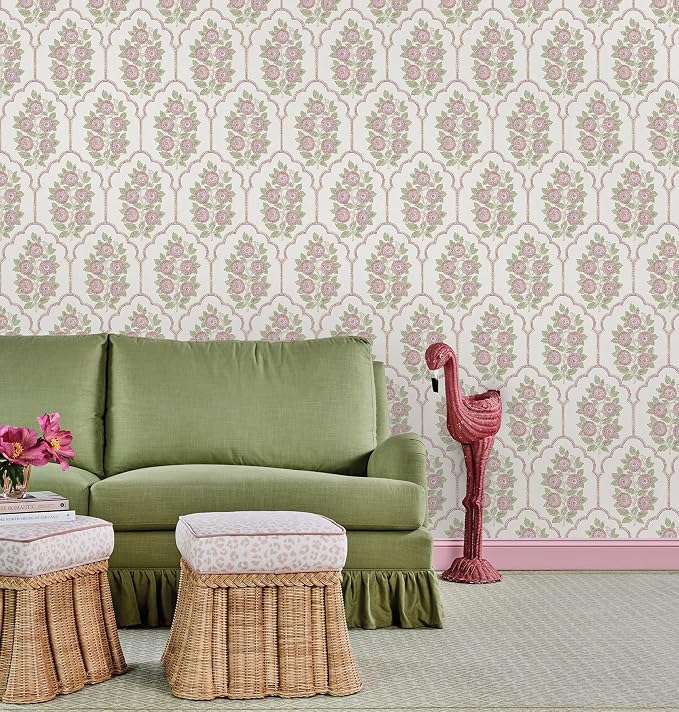 NuWallpaper x Society Social Floral Bazaar Rose Water Peel and Stick Wallpaper, Removable Wallpaper, 20.5 in x 18 ft
