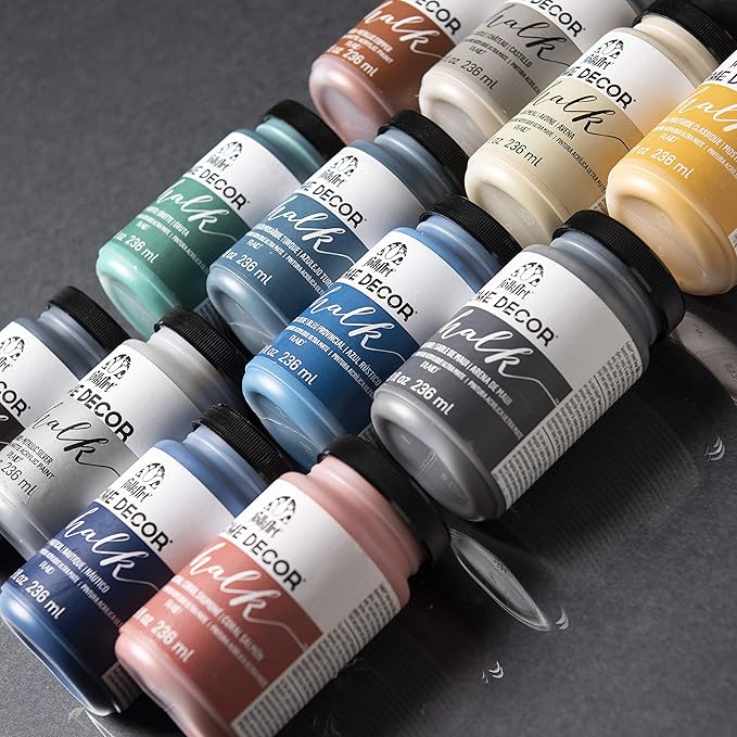 FolkArt Home Decor Ultra Matte Chalk Finish Acrylic Craft Paint Set Formulated for No-Prep Application, Designed for Beginners and Artists 8 Fl Oz (Pack of 12)