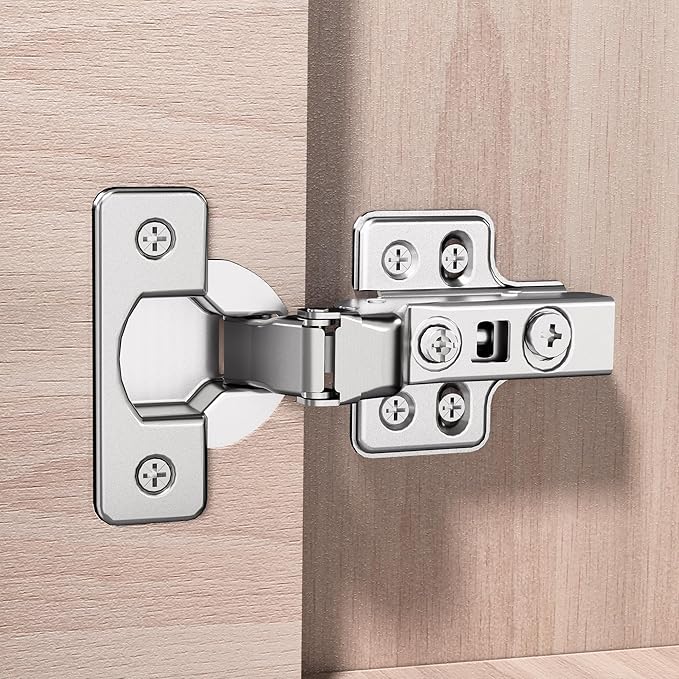 2pcs Professional Grade Inset Soft Close Cabinet Hinges, Frameless Concealed European Style with Four-Hole Clip-On Mounting Plate and Screws, Nickel Plated Finish
