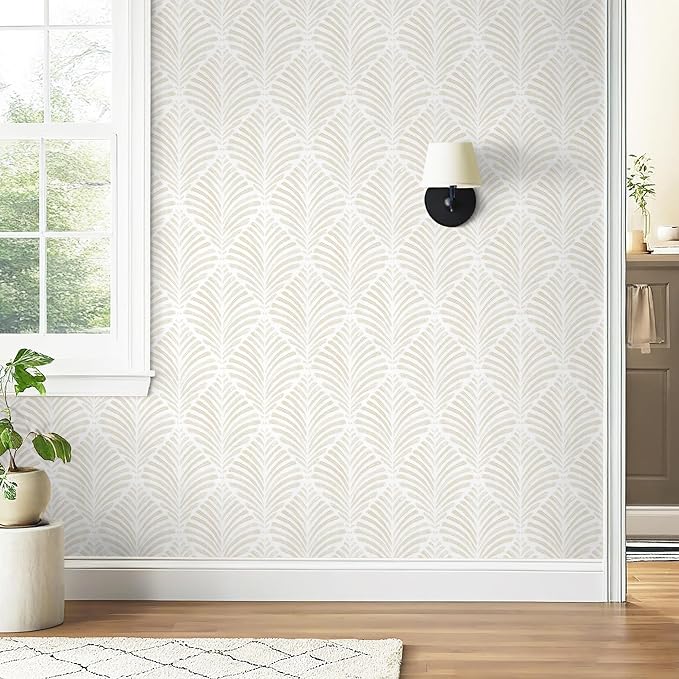 Safiyya Peel and Stick Wallpaper Boho Contact Paper Beige Neutral Modern Geometric Wall Paper Self Adhesive Waterproof Removable Wallpaper for Bedroom Bathroom Laundry Room Vinyl 17.3"x78.7"