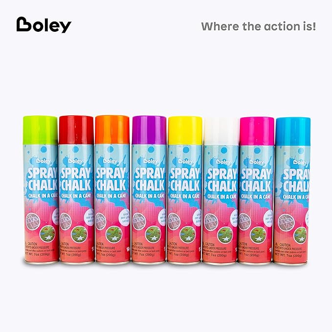Boley Spray Chalk – 8 Pack Washable Chalk Spray Paint, 7 oz Each, Non-Toxic, Vibrant Outdoor Colors for Pavement, Grass, Sand & Snow – Fun Gift for Teens & Families, Ages 14+