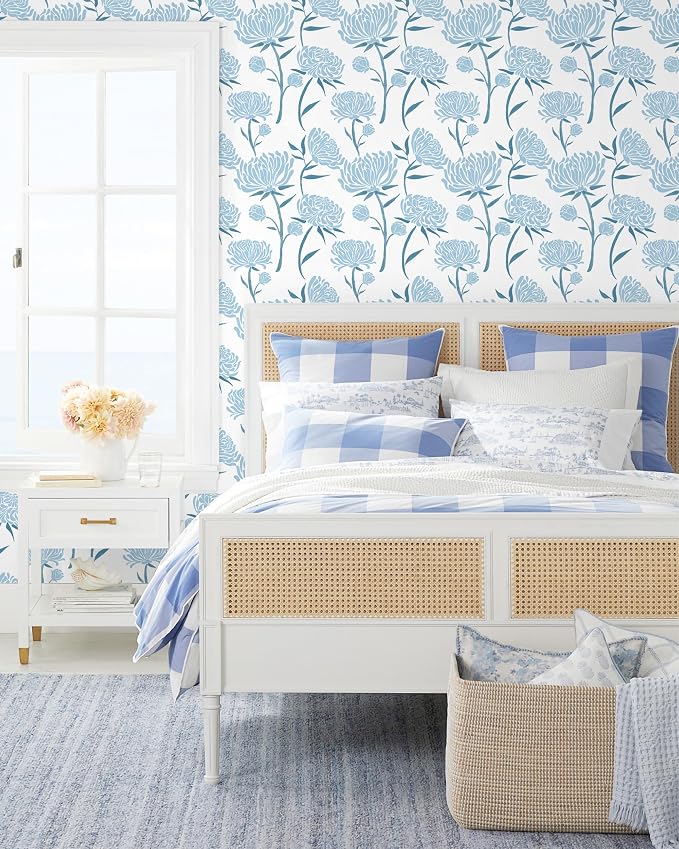 Hopepak Peel and Stick Wallpaper Floral Contact Paper Blue Floral Wallpapers Modern Self Adhesive Removable Vinyl Wallpaper for Living Room 17.3"x197"