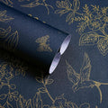 Froluya Dark Blue and Gold Vintage Floral Peel and Stick Wallpaper 17.7"x118.1" Dark Blue Floral Wallpaper Peel and Stick Removable Self Adhesive Wall Paper for Bathroom Bedroom Decorative Vinyl