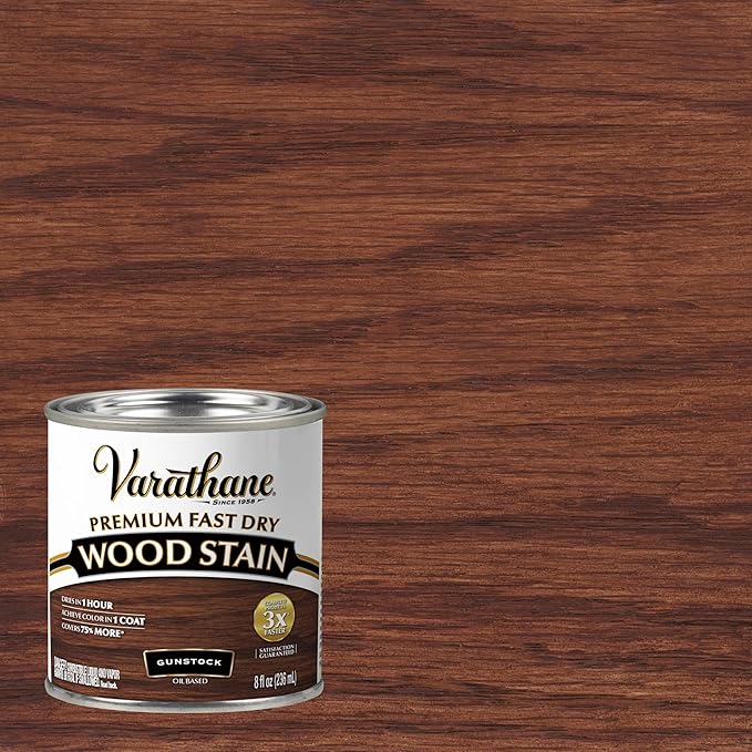 Varathane Premium Fast Dry Wood Stain | 1 Hour Dry Time | 1 Coat Color | Interior Wood Stain | Furniture, Cabinets, Doors, Trim | Half Pint | Gunstock