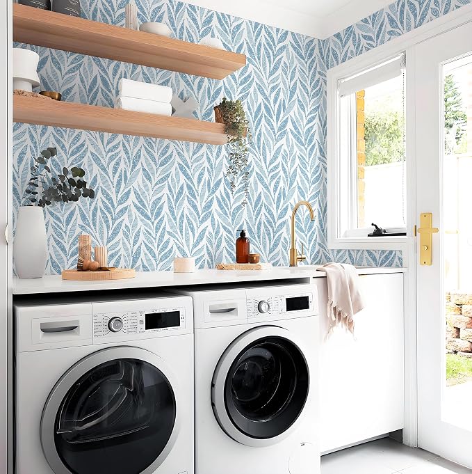 Safiyya Peel and Stick Wallpaper Boho Contact Paper Peel and Stick Modern Bathroom Wall Paper for Bedroom Blue and White Wallpaper Self Adhesive Removable Vinyl Roll 118"x17.3"
