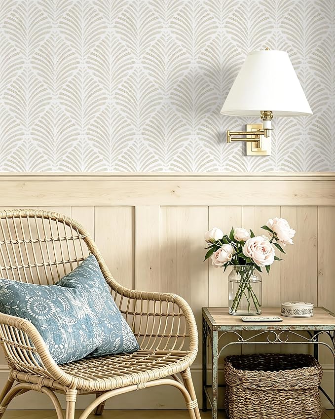 Safiyya 17.3"x393" Peel and Stick Wallpaper Boho Contact Paper Beige Neutral Modern Geometric Wall Paper Self Adhesive Removable Wallpaper for Bedroom Vinyl Rolls