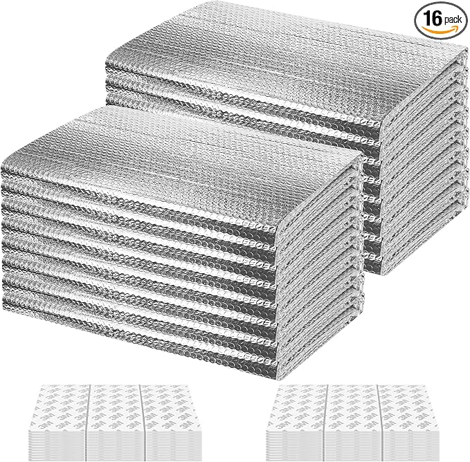 16P Garage Door Insulation Kit Panels 6MM 20x8FT for Double Garage Door, Pre-Cut Bubble Reflective Aluminum Foil Sheet 120 Tape, DIY Install Temperature Control Block Summer Heat & Winter Cold(24x60)