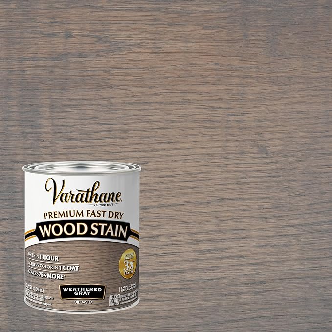 Varathane Premium Fast Dry Wood Stain | 1 Hour Dry Time | 1 Coat Color | Interior Wood Stain | Furniture, Cabinets, Doors, Trim | Quart | Weathered Gray