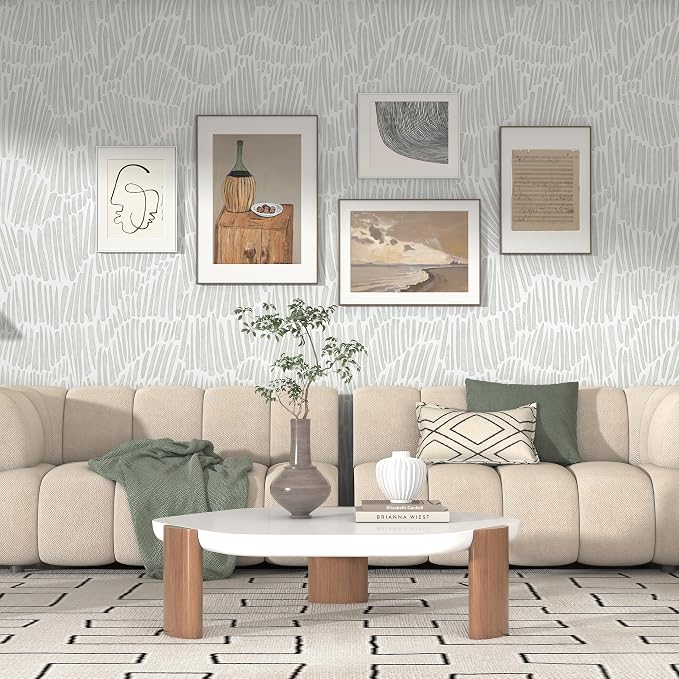 Theper Green Wallpaper 17.3"×590" Modern Striped Wallpaper Peel and Stick Boho Self Adhesive Removable Wall Paper for Bedroom Waterproof Vinyl White and Green Contact Paper