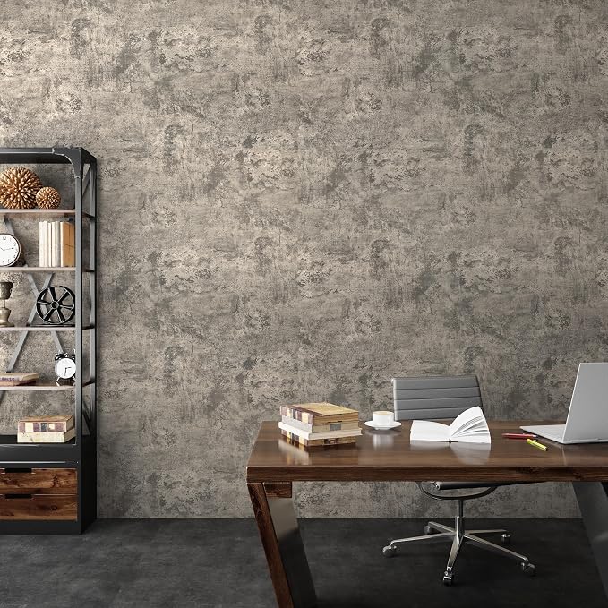 JSEVEM 16"×354" Light Brown Concrete Wallpaper Peel and Stick Industrial Beige Gray Cement Contact Paper Vinyl Warp Matte Textured Self Adhesive Wall Paper for Bedroom Bathroom Office Walls