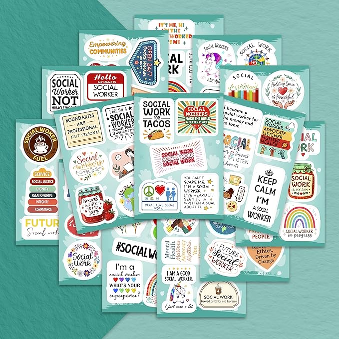 100Pcs Social Work Stickers for Laptop, for Water Bottle - Social Worker Gifts - Gift for Women & Men