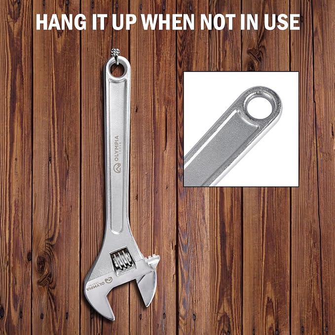 Olympia Tools 15" Adjustable Wrench, Heavy Duty Drop Forged Steel, Chrome Plated, Precision Machined Jaws, Rust Resistant