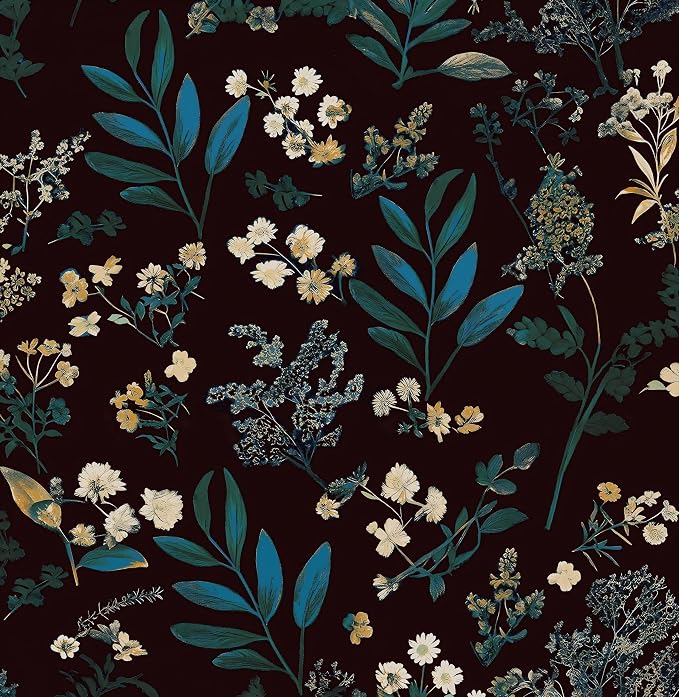 Laatse Vintage Green Wallpaper Peel and Stick Dark Floral Wallpaper 17.5'' x 393'' Green Leaf Contact Paper Vinyl Waterproof Self Adhesive Boho Botanical Wall Paper for Bedroom Cabinet Décor