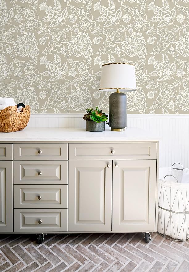 Hopepak 17.3"×197" Vintage Floral Peel and Stick Wallpaper for Bedroom Bathroom Botanical Contact Paper Retro Self - Adhesive Removable Waterproof Wall Paper Decor Easy DIY Home Upgrade