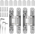 Onedaful 2 Kits 6 inch Stainless Steel Hidden Door Hinges Invisible Hinges for Door, 180 Degree Swing Concealed Hinges, 3 Way Adjustable & Heavy Duty for Secret Door (Load-Bearing Up to 170lbs)