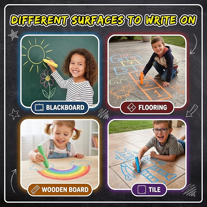 16 PCS Sidewalk Chalk for Kids - 16 Colors, Non-Toxic Washable Jumbo Outdoor Chalks - Set of Outdoor Paint for Kids and Toddlers - Chalkboard Toys - Perfect for Party & Creative Play