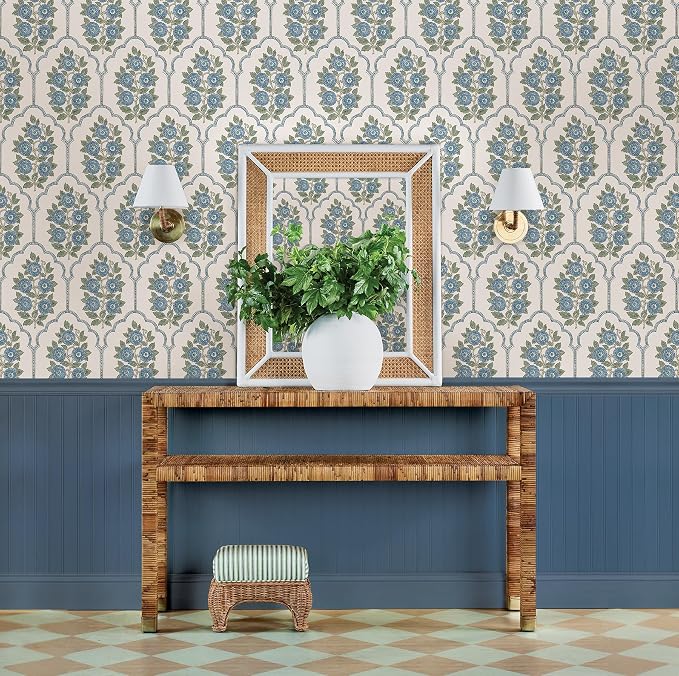 NuWallpaper x Society Social Floral Bazaar Green and Blue Peel and Stick Wallpaper, SSS6316