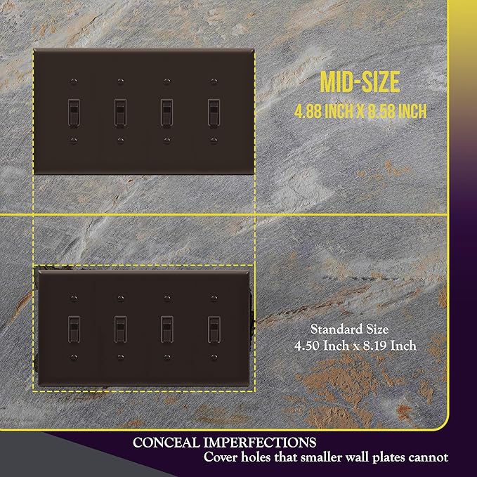 ENERLITES Quad Light Switch Wall Plate, Toggle Switch Plate, Gloss Finish, 4-Gang Mid-Size 4.88" x 8.58", Unbreakable Polycarbonate Thermoplastic, 8814M-BR, Brown