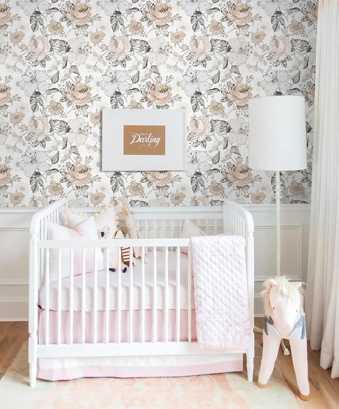 Hopepak Floral Peel and Stick Wallpaper for Bedroom Modern Farmhouse Flower Wall Paper Self Adhesive Removable Contact Paper for Cabinets Bathroom Nursery Shelf Drawer 15.5'' x 78.7''