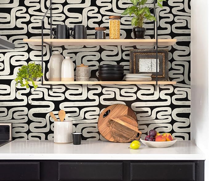 Black and Cream White Peel and Stick Wallpaper Modern Geometric Self-Adhesive Removable Contact Paper Thicken Waterproof Easy to Clean Decorative Wall Paper for Bedroom Bathroom 17.3in x 197in