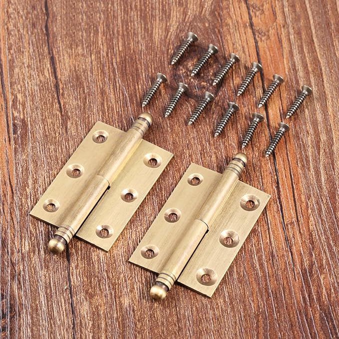 dophee 2pcs Vintage Industrial Style Folding Butt Hinges with Screws for Cupboard Cabinet Door Wardrobe Wooden Boxes Cases Furniture Hardware, Antique Brass, 2.83"x1.97"x1.34"