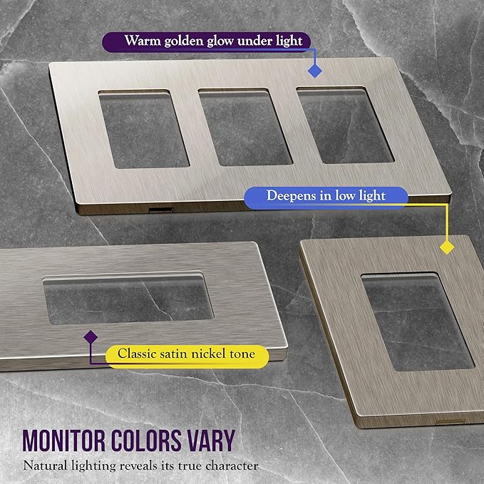 ENERLITES Elite Series Screwless Decorator Wall Plate Child Safe Outlet Cover, Glossy, Size 1-Gang 4.68" H x 2.93" L, Unbreakable Polycarbonate Thermoplastic, SI8831-BNK-10PCS, Brushed Nickel 10 Pack