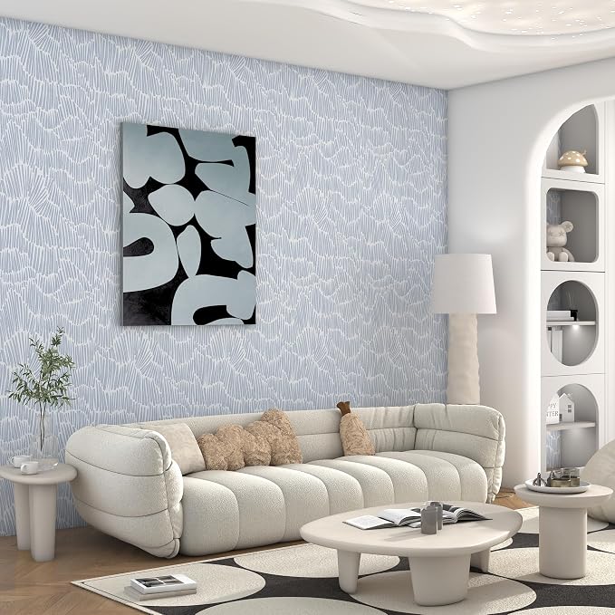 Theper Blue Striped Modern Wallpaper Peel and Stick Wallpaper Boho 17.3"×590" Removable Self Adhesive Wall Paper for Bedroom Waterproof Blue and White Contact Paper for Home Decor Vinyl