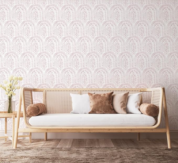 EeeComing Pink Peel and Stick Wallpaper Boho Wall Paper Peel and Stick Modern Contact Paper Self Adhesive Wallpaper for Bedroom and Bathroom Removable Cabinet Shelf Liner Vinyl 17.3”X393.7”