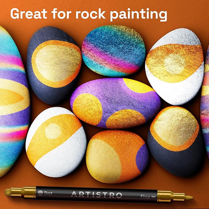 ARTISTRO 36 Metallic Precision Dual-Tip Acrylic Paint Markers – Paint Pens Set with Dot & Fine Tips for Fabric, Rock, Glass, Wood, Coloring Books – Classroom & Art Supplies Teacher Appreciation Gift