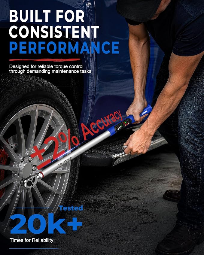 Digital Torque Wrench 1/2 Drive ±2% Accuracy Auto Truck SUV Repair | 12.54-250.7 ft-lb (17-340 N.m) LED Display 1000 Data Peak Track Preset LED & Buzzer Alert Quick Release Head for Car Wheel
