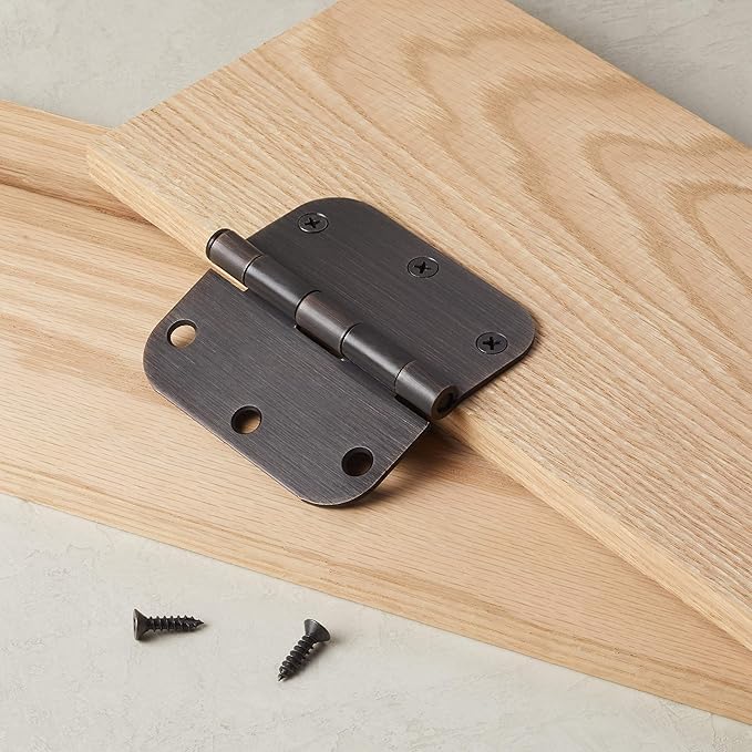 Amazon Basics Rounded 5/8 Radius Interior Door Hinges with Screws, 3.5" x 3.5", Oil Rubbed Bronze, 36-Pack