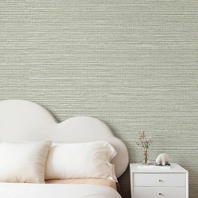 JiffDiff Grasscloth Wallpaper Peel and Stick Cream Grassweave Stick on Wallpaper Textured Self Adhesive Wall Paper Contact Paper 1181" x 17.3"