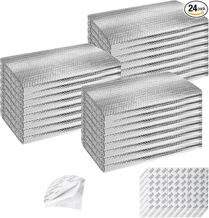 Garage Door Insulation Kit 24P Double Bubble Window Heat Insulation Panels, 6MM 24x8FT Reflective Aluminum Foil Summer Barrier Insulation Sheets with 240 Tapes for Garage Greenhouse Attic(24x48)