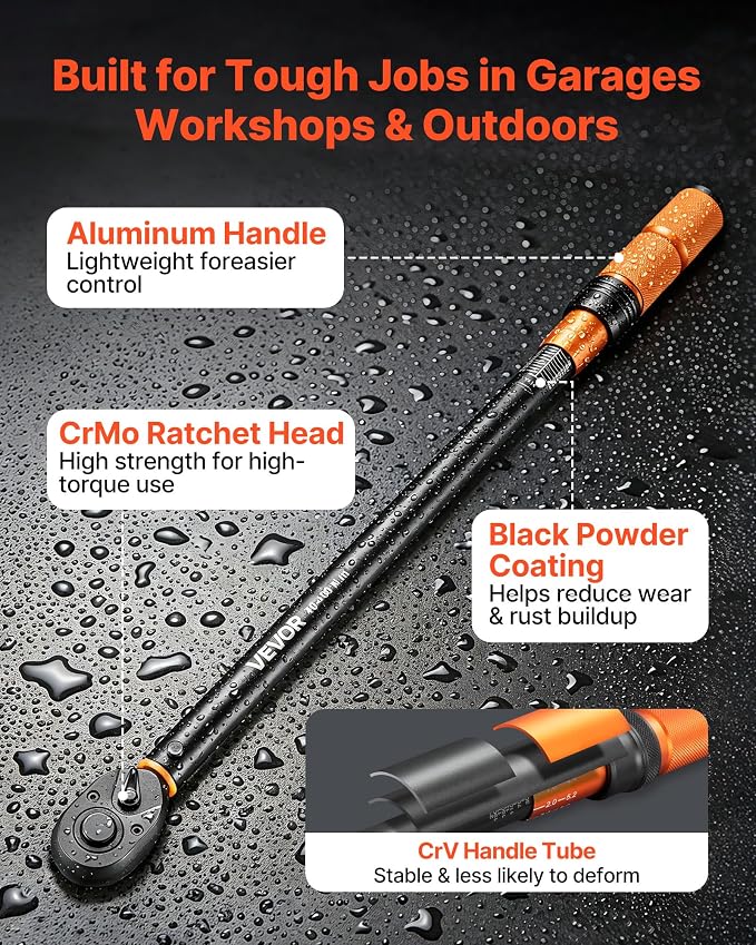 VEVOR Torque Wrench 1/2-inch Drive Click Torque Wrench ±3% High Precision, 29.4-294.1 lbf-ft / 40-400 N.m, Dual Scale Readings, with Extension Bar, Adapter and Storage Case, for Automotive Repair