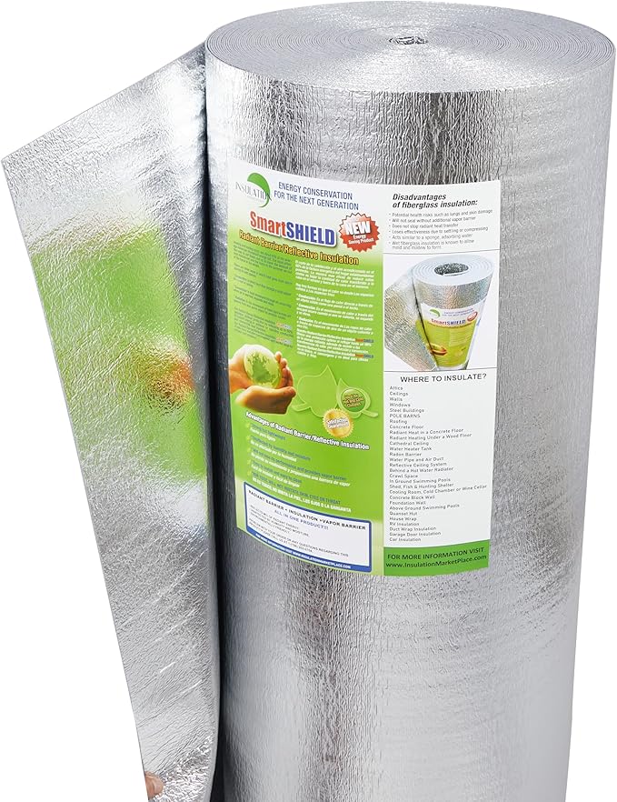 SmartSHIELD -1.5mm 48" x200ft Reflective Insulation roll 800 Sq. Ft., Foam Core Radiant Barrier, Thermal Insulation Shield - Foil / Foil
