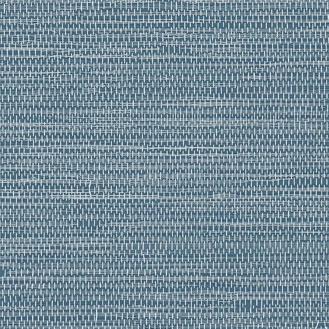 JiffDiff Grasscloth Wallpaper Peel and Stick Blue Grassweave Stick on Wallpaper Textured Self Adhesive Wall Paper Contact Paper 17.3"x472"