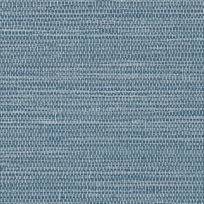 JiffDiff Grasscloth Wallpaper Peel and Stick Blue Grassweave Stick on Wallpaper Textured Self Adhesive Contact Paper 17.3"x118"