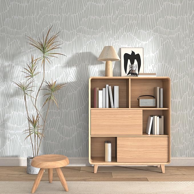 Theper Green Wallpaper 17.3"×197" Modern Striped Peel and Stick Wallpaper Boho Self Adhesive Removable Wallpaper for Bedroom Waterproof Wall Paper Vinyl White and Green Contact Paper