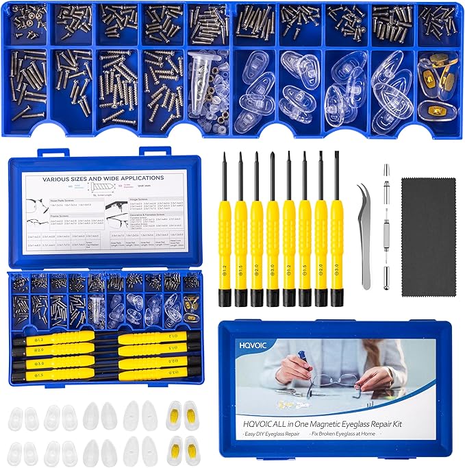 Upgraded All-in-One Magnetic Eyeglass Repair Tool Kit with Screws, Glasses Fixing Kit with Precision Screwdriver Set, Eyeglass Nose Pads and Tweezer for Travel, Gift, Christmas