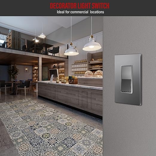 ENERLITES 4-Way Decorator Light Switch, Four Way Paddle Rocker Switch, Gloss Finish, Ground Wire Lead Attached, Residential/Commercial Grade, 15A 120V/277V, UL Listed, 94150-SG, Space Gray