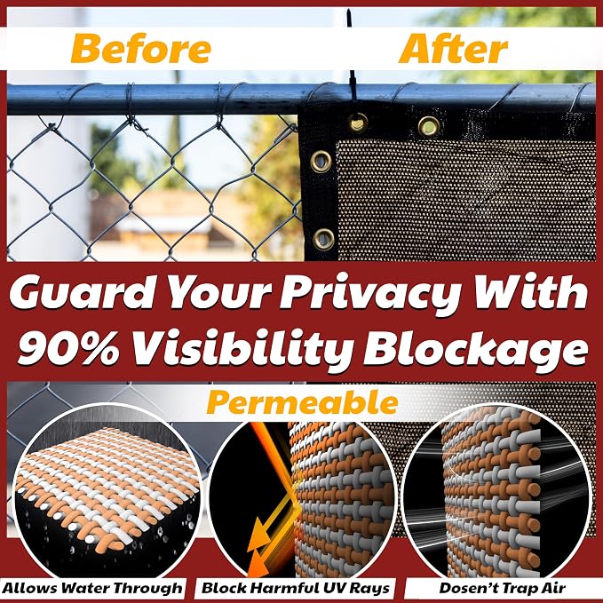 Amgo Custom Made 8' x 131' Brown Fence Privacy Screen Windscreen with Bindings & Grommets, Heavy Duty for Commercial and Residential, 90% Blockage, Cable Zip Ties Included (We Customize)